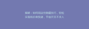 揭秘:如何用这些隐藏技巧,轻松实现低价寄快递,节省开支不求人!