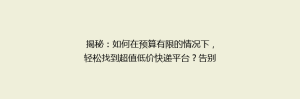 揭秘:如何在预算有限的情况下,轻松找到超值低价快递平台?告别高价,快递也能物美价廉!
