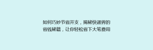 如何巧妙节省开支,揭秘快递界的省钱秘籍,让你轻松省下大笔费用!