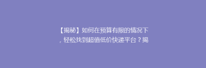 【揭秘】如何在预算有限的情况下,轻松找到超值低价快递平台?揭秘性价比之王!