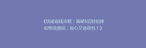 《快递省钱攻略：揭秘5招轻松降低物流费用，省心又省荷包！》