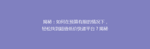 揭秘:如何在预算有限的情况下,轻松找到超值低价快递平台?揭秘省钱秘籍!